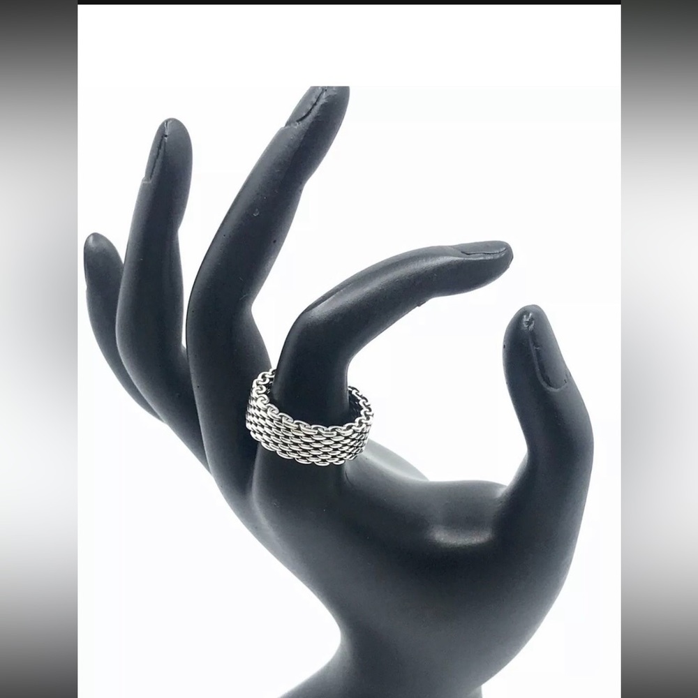 Authentic Tiffany & Co. T&Co. 925 Sterling Silver Somerset Mesh Band Ring Size 4